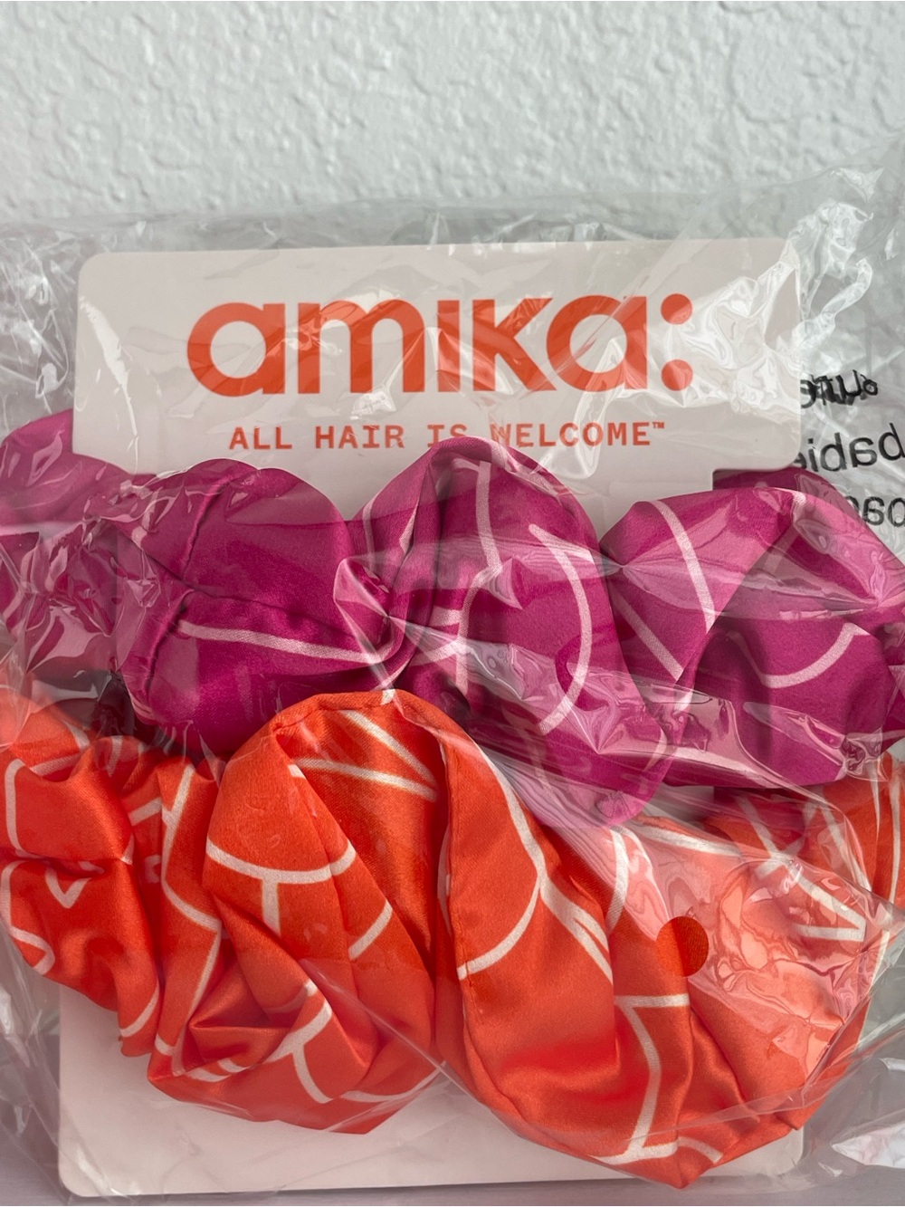 amika Satin Scrunchie Set — Fuchsia & Orange